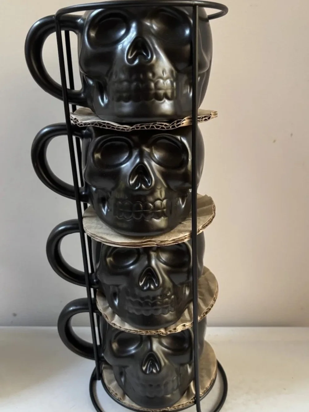 Black Skull Stackable Mugs with Rack - Set of 4